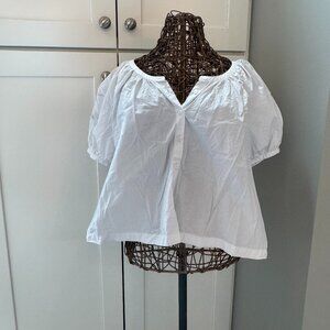 Madewell | Embroidered Puff-Sleeve A-Line Top in Poplin | Eyelet White | Large